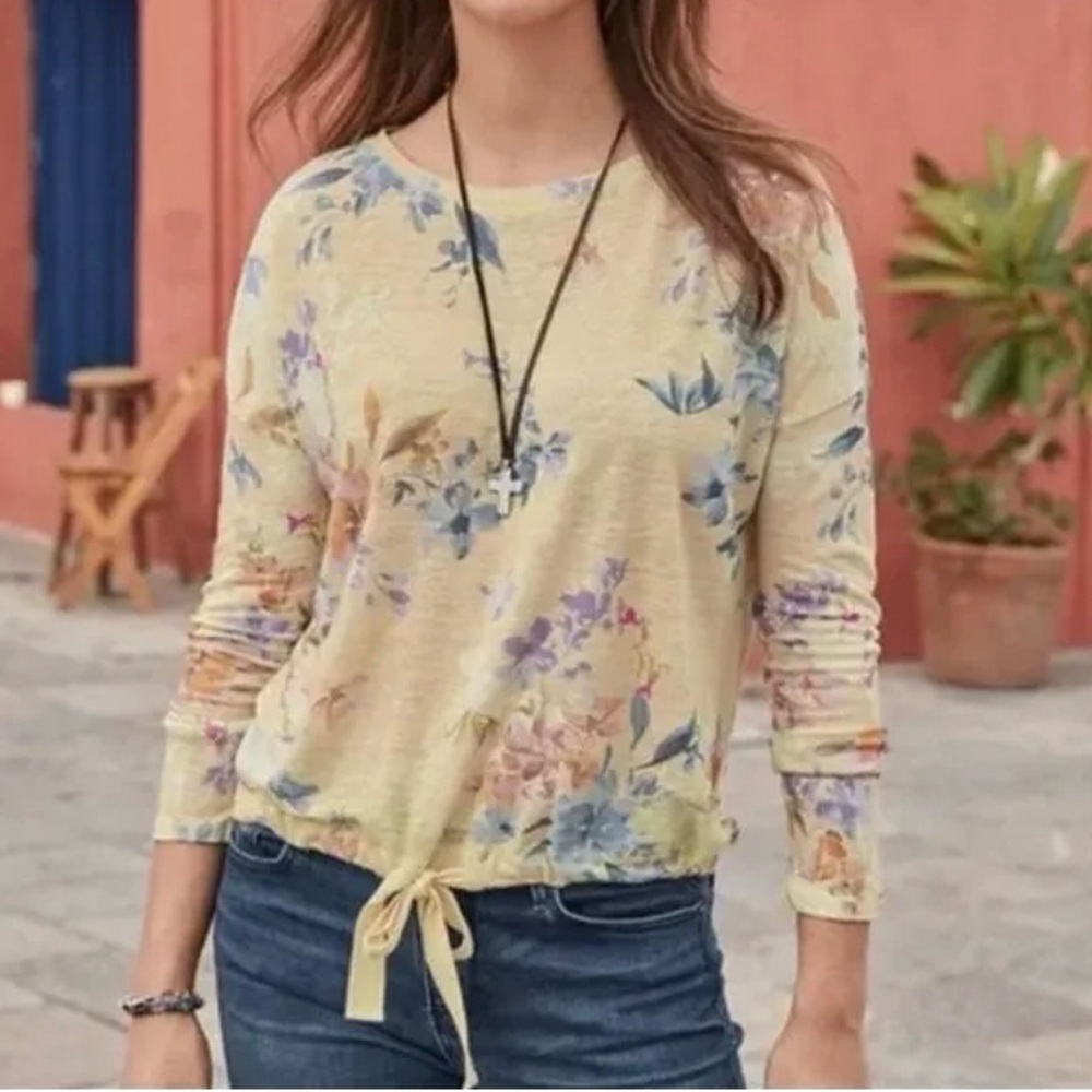 Sundance Garden Dance floral linen top with a tie hem Size Medium